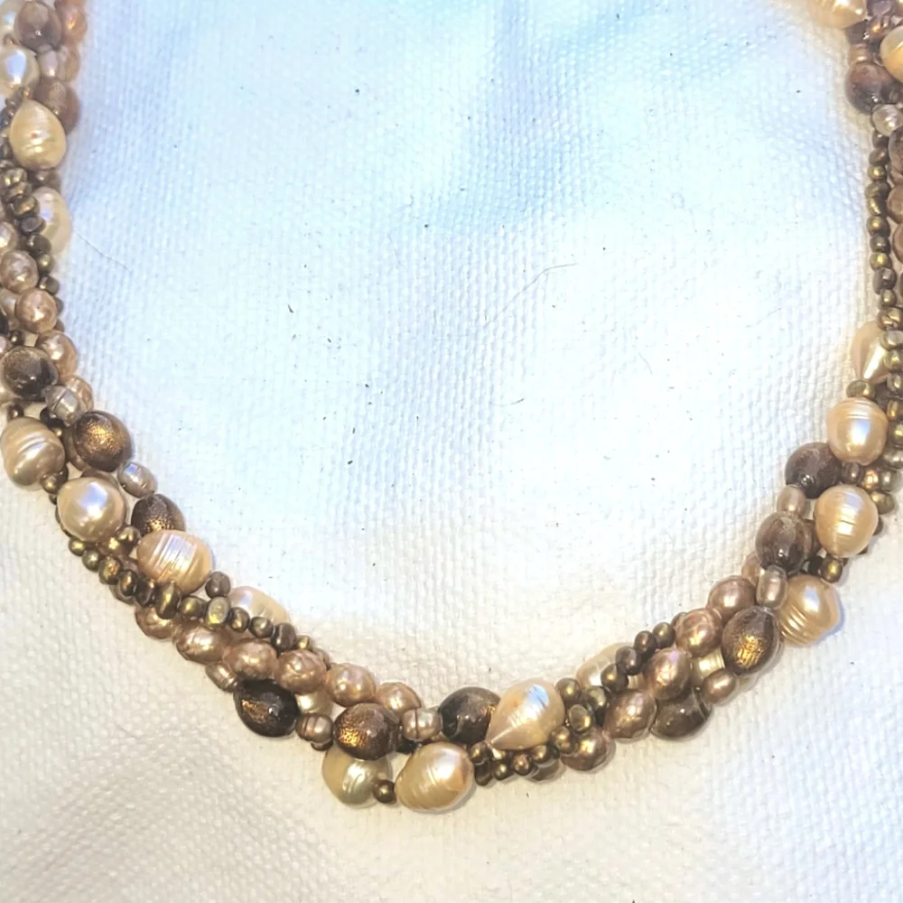 4 Strand Pearl Golden Coral Necklace 24" - 26" - Picture 2 of 7